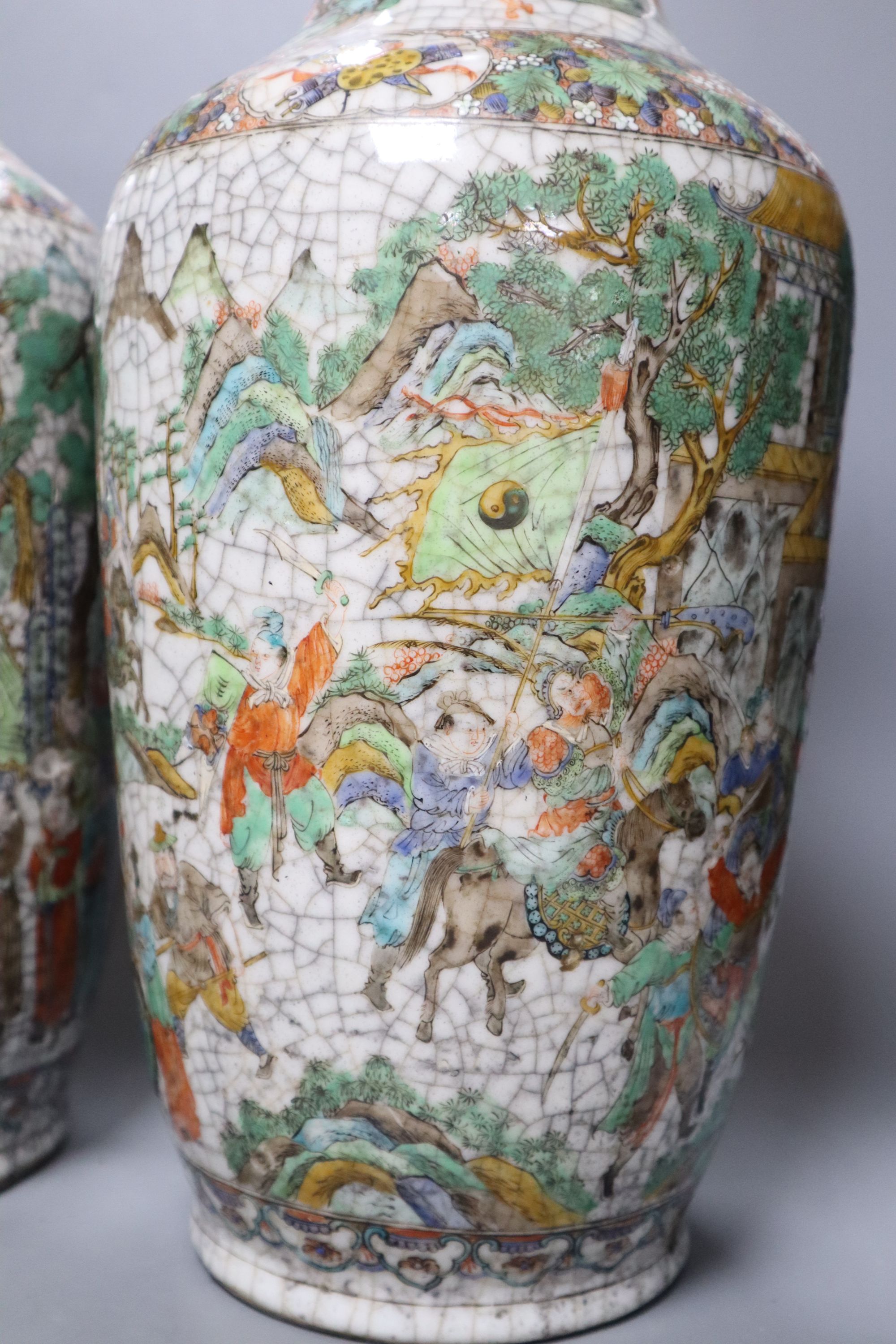 A pair of Chinese famille verte crackleware vases, height 44cm